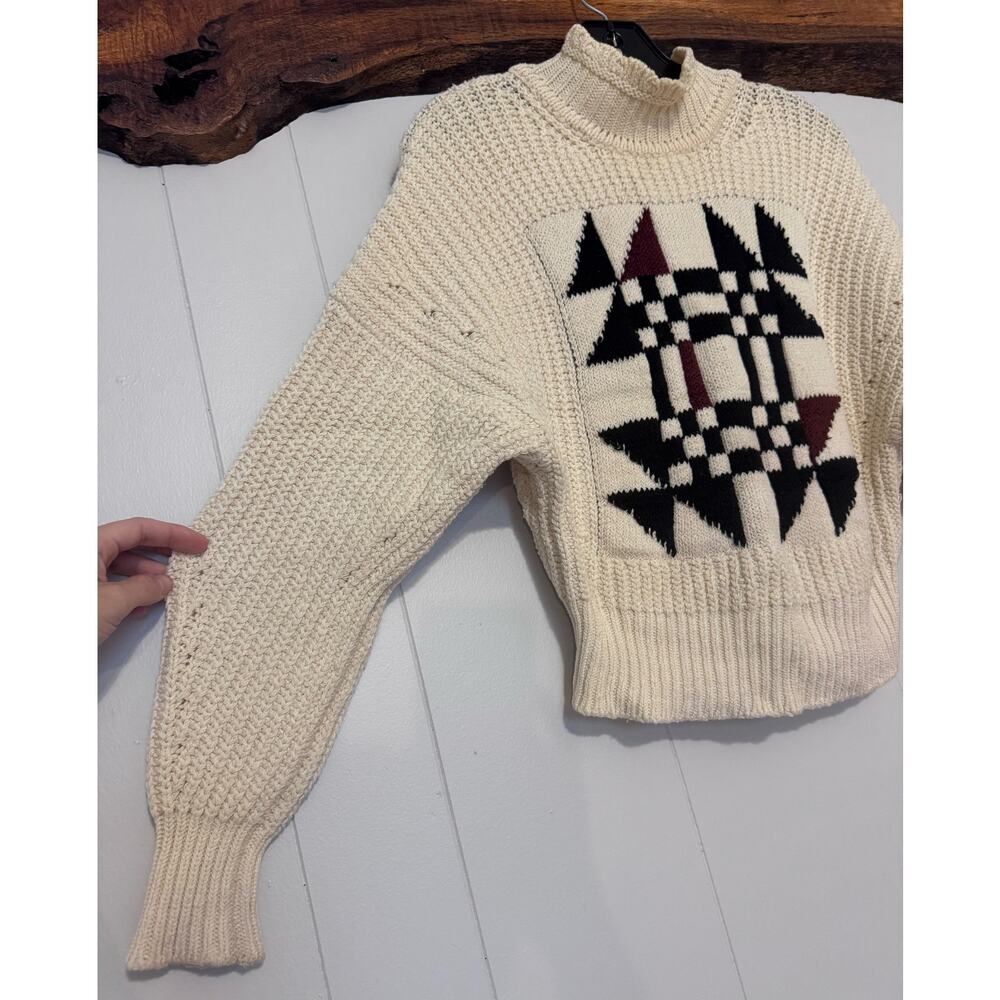 Vintage Isabel Marant Geometric Cream Wool Blend Crop Sweater Size 34/US 2 - Picture 2 of 16